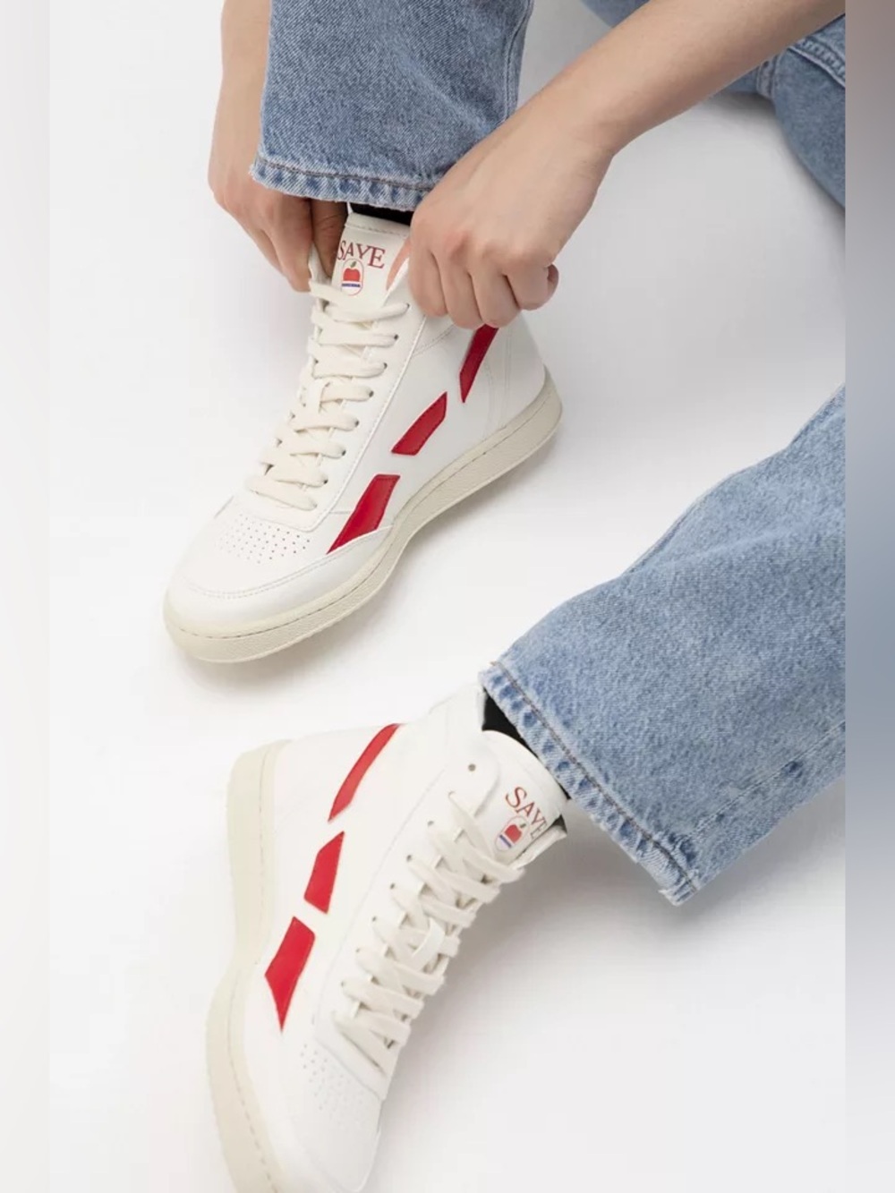 NEW SAYE Modelo '89 Hi Vegan Apple Sneakers unisex red stripe ethically made